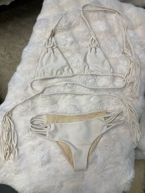 acacia swimwear Cream Rope-Tie Triangle Bikini Set